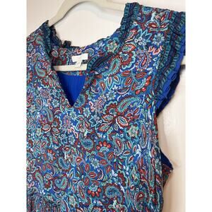 J Jill Dress Size Small Blue Floral Paisley Boho Tiered Maxi Ruffle Hem